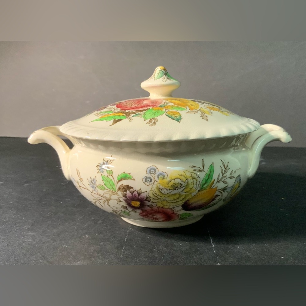 Antique Garden Bouquet Johnson Bros. set of Sugar Bowl w lid